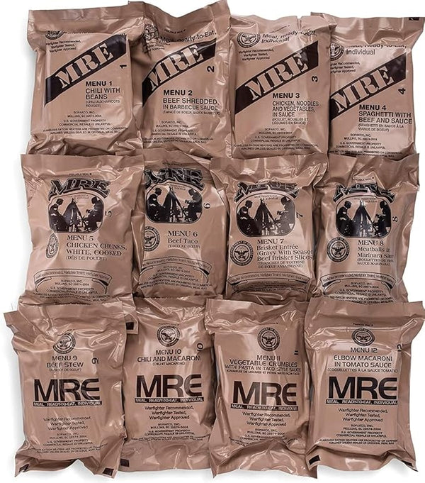 3 random MRE food entrees PackingHeat.co